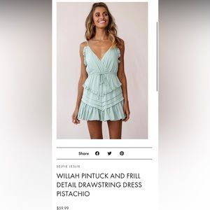 Willah Pintuck And Frill Detail Drawstring Dress Pistachio selfie Leslie